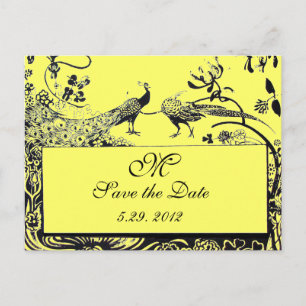 WEDEND LIEBE VÖGEL MONOGRAM schwarz-weiß gelb Postkarte