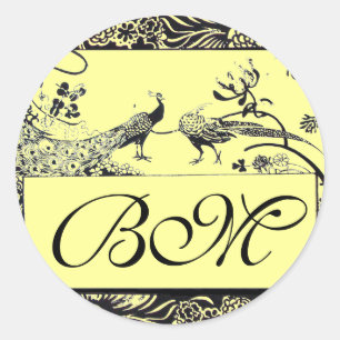 WEDEND LIEBE VÖGEL MONOGRAM schwarz-weiß gelb Runder Aufkleber