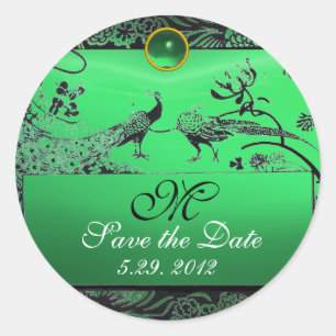 WEDEND LIEBE VÖGEL MONOGRAM schwarz-weiß grün Runder Aufkleber