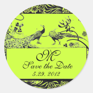 WEDEND LIEBE VÖGEL MONOGRAM schwarz-weiß grün Runder Aufkleber