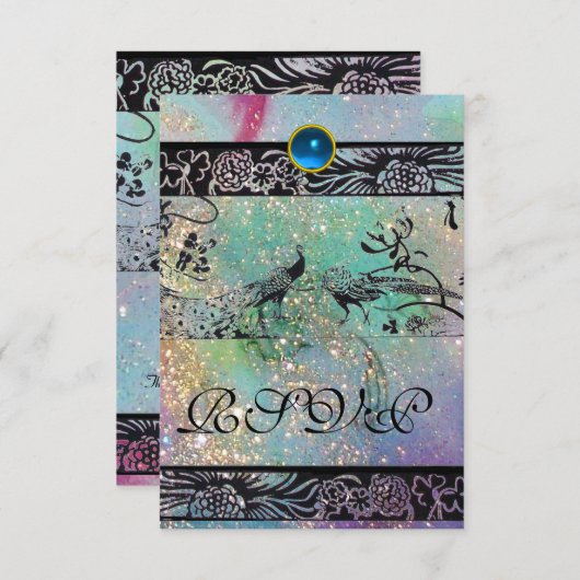 WEDEND LIEBE VÖGEL MONOGRAM UAWG schwarz grün RSVP Karte (Vorne/Hinten)