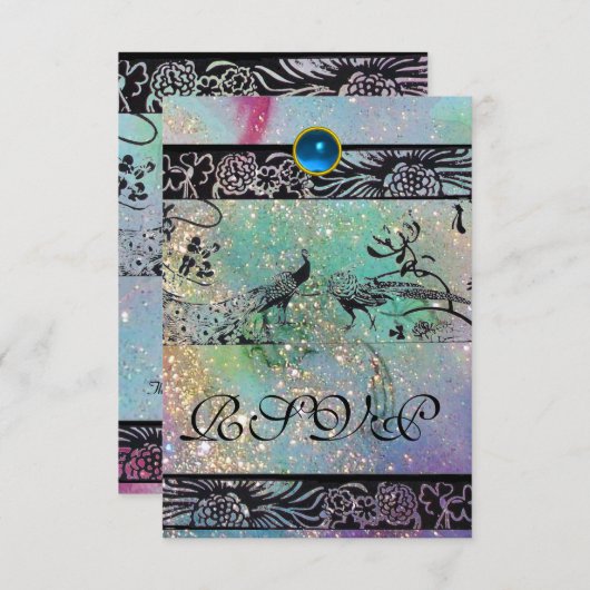 WEDEND LIEBE VÖGEL MONOGRAM UAWG schwarzes grünes  RSVP Karte (Vorne/Hinten)