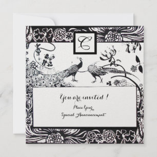WEDEND LIEBE VÖGEL MONOGRAMM Schwarz, Weiße Perle Einladung