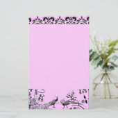 WEDEND LIEBE VÖGEL schwarz und rosa Damast Briefpapier (Stehend Vorderseite)