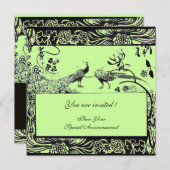 WEDEND LIEBE VÖGEL, schwarz-weiß, grün Einladung (Vorne/Hinten)