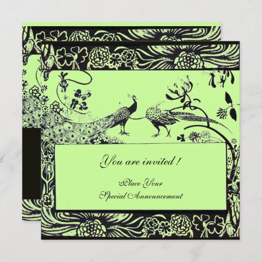 WEDEND LIEBE VÖGEL, schwarz-weiß, grün Einladung (Vorne/Hinten)