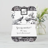 WEDEND LIEBE VÖGEL SQUARE MONOGRAM Schwarz, Weiß Einladung (Stehend Vorderseite)