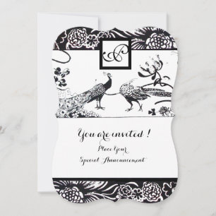 WEDEND LIEBE VÖGEL SQUARE MONOGRAM Schwarz, Weiß Einladung