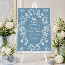 Wedgewood Blaue Schaukelpferd-Baby-Shower-Einladun