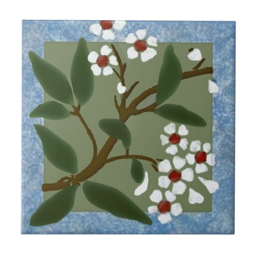 Wedgewood Blue Gerahmt Blüten Barbotine Repro Fliese (Vorderseite)