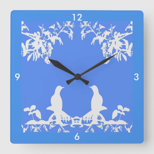 Wedgewood Clock - White Birds on Blue 4 Zuhause Quadratische Wanduhr (Vorderseite)