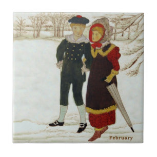 Wedgwood Februar Schnee Handfarbene Repro Fliese