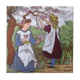 Wedgwood May Apple Bllossoms Girls c1885 Repro Fliese