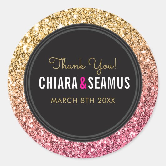 WEDING COUPLE SIEGEL Moderne rosa goldene Glitzer  Runder Aufkleber (Vorderseite)
