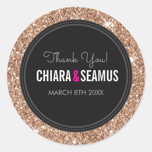 WEDING COUPLE SIEGEL Moderne Rose Gold Glitzer Sch Runder Aufkleber (Vorderseite)