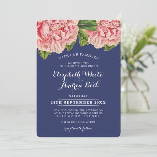 WEDING INVITE Rosa Blütenpinker Blume Einladung (Stehend Vorderseite)