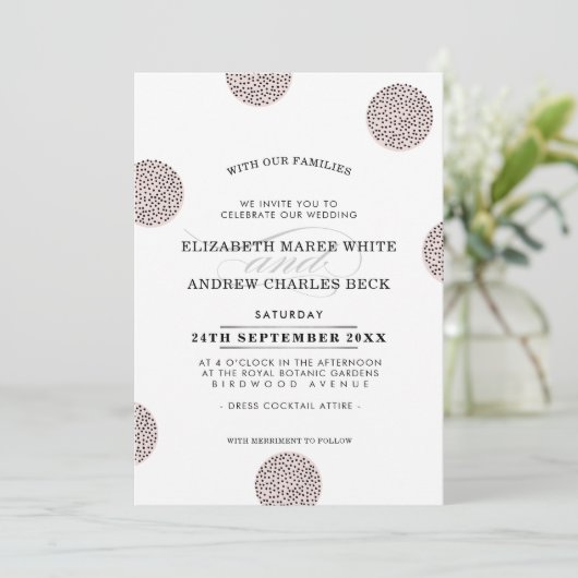 WEDING INVITE schick minimalistisch Mini Dot blass Einladung (Stehend Vorderseite)