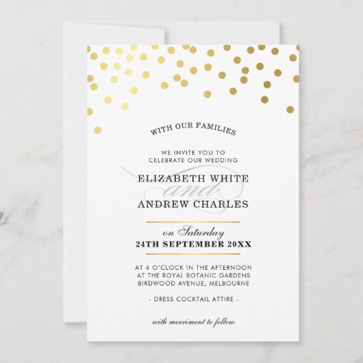 WEDING INVITE schicke moderne Goldfass-Flecken Einladung (Vorderseite)