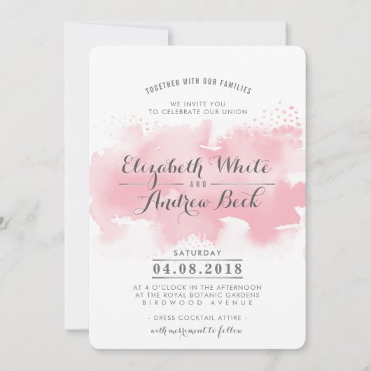 WEDING INVITE stilvolle schicke Aquarellfarbe Rosa Einladung (Vorderseite)