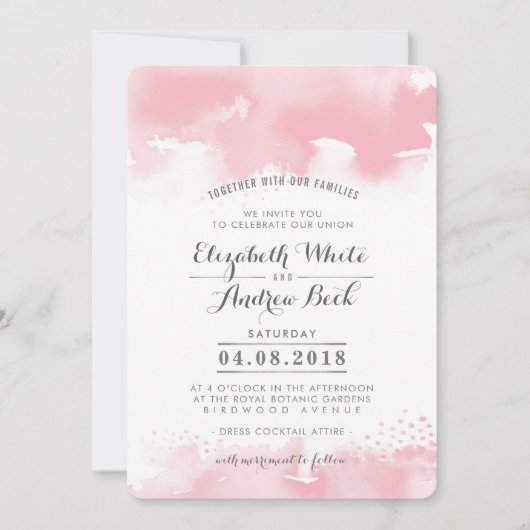 WEDING INVITE stilvolle schicke Aquarellfarbe Rosa Einladung (Vorderseite)