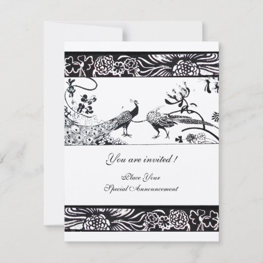 WEDING LOVE BIRDS,Black Champagne Metallic Papier Einladung (Vorderseite)