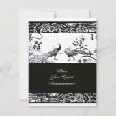 WEDING LOVE BIRDS,Black Champagne Metallic Papier Einladung (Rückseite)
