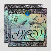 WEDING LOVE BIRDS MONOGRAM schwarz-grün blaues Gol Ankündigung (Vorne/Hinten)