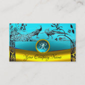 WEDING LOVE VÖGEL Gold Aqua Blue Gem Monogram Visitenkarte (Rückseite)