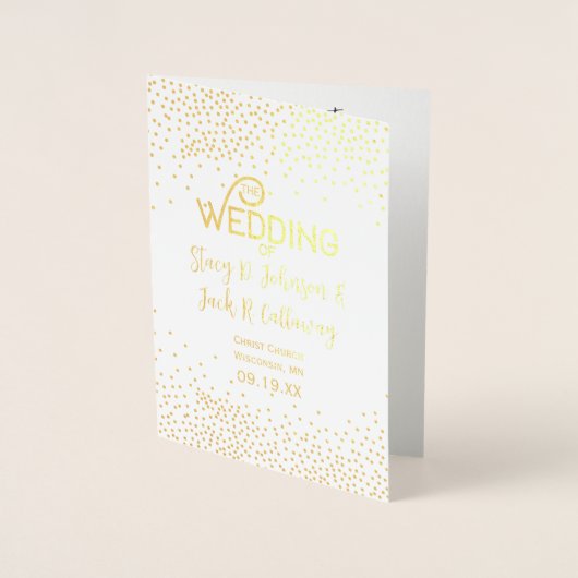 WEDING-PROGRAMM Gold Confetti Typografie Folienkarte (Vorderseite)
