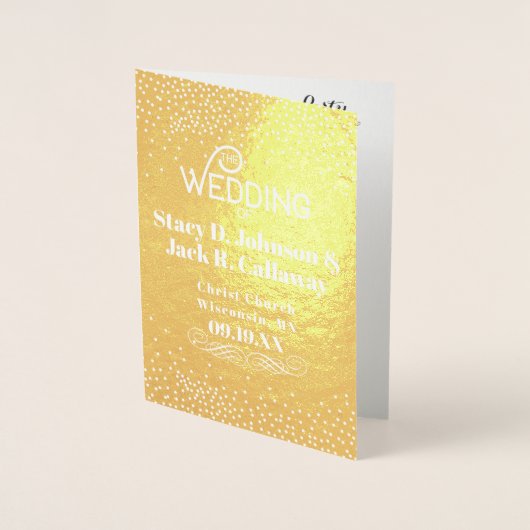 WEDING-PROGRAMM Gold Confetti Typografie Folienkarte (Vorderseite)