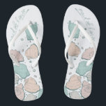 WEDING SHOES | Modern Seashells Coral aquamarin Badesandalen<br><div class="desc">Niedliche Korallen und aquamarine Muscheln. Handgeschriebene Kalligraphie, die Trauzeugin sagt - perfekt für die Trauzeugin, am Strand zu tragen, für die Hochzeitszeremonie ihrer Bestie. Design erstellt für TheBarefootBride™ durch © WhimsicalArtwork™. Das ist Teil einer Sammlung von Hochzeitsartikeln mit passendem Hochzeitszubehör, Babydusche und anderen Veranstaltungsartikeln. Kontaktieren Sie uns, wenn Sie Hilfe...</div>