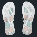 WEDING SHOES | Modern Seashells Coral Aquamarin Badesandalen<br><div class="desc">Eine lustige Koralle und aquamarines Muscheldesign. Handgeschriebene Kalligraphie, die Bride sagt - perfekt für die Braut am Strand für ihre Hochzeitsfeier am Strand. Design erstellt für TheBarefootBride™ durch © WhimsicalArtwork™. Das ist Teil einer Sammlung von Hochzeitsartikeln mit passendem Hochzeitszubehör, Babydusche und anderen Veranstaltungsartikeln. Kontaktieren Sie uns, wenn Sie Hilfe benötigen....</div>
