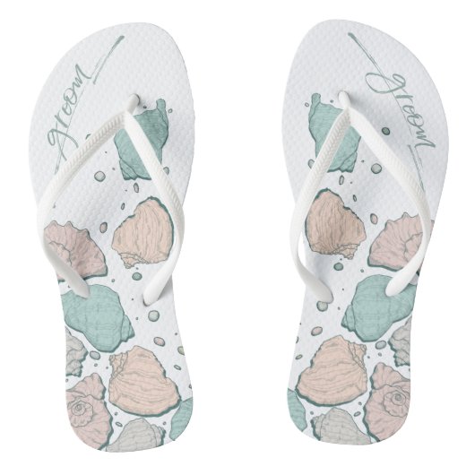 WEDING SHOES | Modern Seashells Coral Aquamarin Badesandalen (Fußbett)