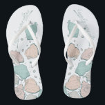 WEDING SHOES | Modern Seashells Coral und Aquamari Badesandalen<br><div class="desc">Eine lustige Koralle und aquamarines Muscheldesign. Handgeschriebene Kalligraphie, die Happily Ever After sagt - perfekt für Braut und Bräutigam am Strand für ihre Hochzeitsfeier am Strand. Design erstellt für TheBarefootBride™ durch © WhimsicalArtwork™. Das ist Teil einer Sammlung von Hochzeitsartikeln mit passendem Hochzeitszubehör, Babydusche und anderen Veranstaltungsartikeln. Kontaktieren Sie uns, wenn...</div>