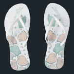 WEDING SHOES | Modern Seashells Coral und Aquamari Badesandalen<br><div class="desc">Eine lustige Koralle und aquamarines Muscheldesign. Handgeschriebene Kalligraphie, die Happily Ever After sagt - perfekt für Braut und Bräutigam am Strand für ihre Hochzeitsfeier am Strand. Design erstellt für TheBarefootBride™ durch © WhimsicalArtwork™. Das ist Teil einer Sammlung von Hochzeitsartikeln mit passendem Hochzeitszubehör, Babydusche und anderen Veranstaltungsartikeln. Kontaktieren Sie uns, wenn...</div>