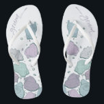 WEDING SHOES | Modern Seashells Dusty Blue Lilac Badesandalen<br><div class="desc">Funky dusty blue und lilac seashell design. Handgeschriebene Kalligraphie, die Bräutigam sagt - perfekt für den Bräutigam am Strand für seine Hochzeit am Strand. Design erstellt für TheBarefootBride™ durch © WhimsicalArtwork™. Das ist Teil einer Sammlung von Hochzeitsartikeln mit passendem Hochzeitszubehör, Babydusche und anderen Veranstaltungsartikeln. Kontaktieren Sie uns, wenn Sie Hilfe...</div>