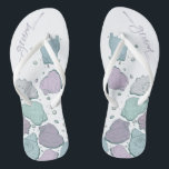 WEDING SHOES | Modern Seashells Dusty Blue Lilac Badesandalen<br><div class="desc">Funky dusty blue und lilac seashell design. Handgeschriebene Kalligraphie, die Bräutigam sagt - perfekt für den Bräutigam am Strand für seine Hochzeit am Strand. Design erstellt für TheBarefootBride™ durch © WhimsicalArtwork™. Das ist Teil einer Sammlung von Hochzeitsartikeln mit passendem Hochzeitszubehör, Babydusche und anderen Veranstaltungsartikeln. Kontaktieren Sie uns, wenn Sie Hilfe...</div>