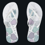 WEDING SHOES | Modern Seashells Dusty Blue Lilac Badesandalen<br><div class="desc">Ein lustiges dusty blue und plum lilac seashell design. Handgeschriebene Kalligraphie, die Happily Ever After sagt - perfekt für Braut und Bräutigam am Strand für ihre Hochzeitsfeier am Strand. Design erstellt für TheBarefootBride™ durch © WhimsicalArtwork™. Das ist Teil einer Sammlung von Hochzeitsartikeln mit passendem Hochzeitszubehör, Babydusche und anderen Veranstaltungsartikeln. Kontaktieren...</div>
