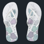 WEDING SHOES | Modern Seashells Dusty Blue Lilac Badesandalen<br><div class="desc">Ein lustiges dusty blue und plum lilac seashell design. Handgeschriebene Kalligraphie, die Happily Ever After sagt - perfekt für Braut und Bräutigam am Strand für ihre Hochzeitsfeier am Strand. Design erstellt für TheBarefootBride™ durch © WhimsicalArtwork™. Das ist Teil einer Sammlung von Hochzeitsartikeln mit passendem Hochzeitszubehör, Babydusche und anderen Veranstaltungsartikeln. Kontaktieren...</div>