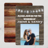 WEDING-STRING-LIGHTS RUSTISCHES FOTO EINLADUNG (Vorne/Hinten)