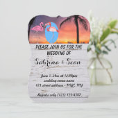 Wedite Invite Beach Flamingo Palm Romantic Einladung (Stehend Vorderseite)