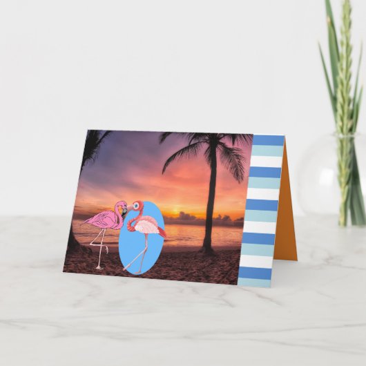 Wedite Invite Beach Flamingo Palm Romantic Einladung (Vorderseite)