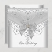 Wedite White Silver Overlay Jewel Einladung (Vorne/Hinten)