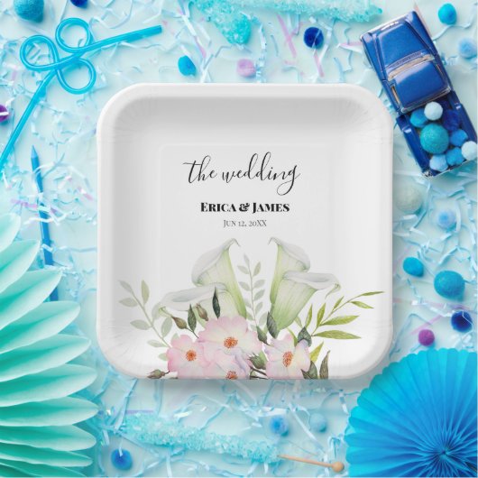 Wedle Gentle White Calla Lily Rose Danke Sq Pappteller (Party)