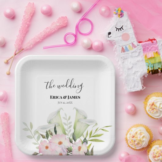 Wedle Gentle White Calla Lily Rose Danke Sq Pappteller (Party)