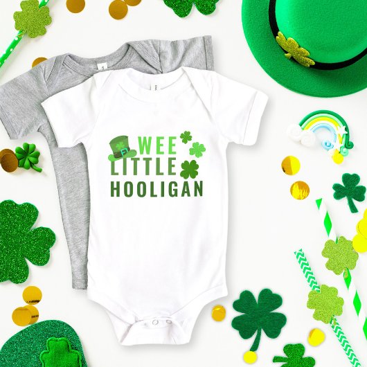 Wee Little Hooligan St. Patrick's Day Green Clover Baby Strampler
