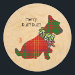 Wee Scottie Christmas Round Sticker<br><div class="desc">Diese Wee Scottie Weihnachts-Round-Stickers passen gut auf Karten, Paketen und all Ihre Ferien-Mailings und paaren mit beiden meiner Wee Scottie Weihnachtskarten-Wahlmöglichkeiten - Wee Scottie Dog Fa-La-La-La-La-La, Ruff-Ruff-Ruff-La! Holiday Card und Wee Scottie Dogs Weihnachtskarte. Finden Sie diese und viele andere Artikel in meiner Wee Scottie Dog Collection (inklusive eines neuen Wee...</div>