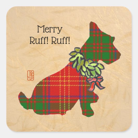Wee Scottie Christmas Square Sticker (Vorderseite)