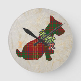 Wee Scottie Dog Merry Ruff! Ruff! Runde Wanduhr