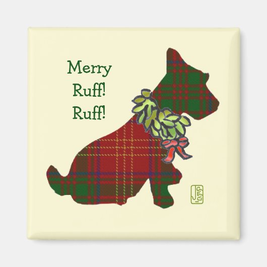 Wee Scottie Dog Merry Ruff! Ruff! Urlaub Magnet (Vorne)